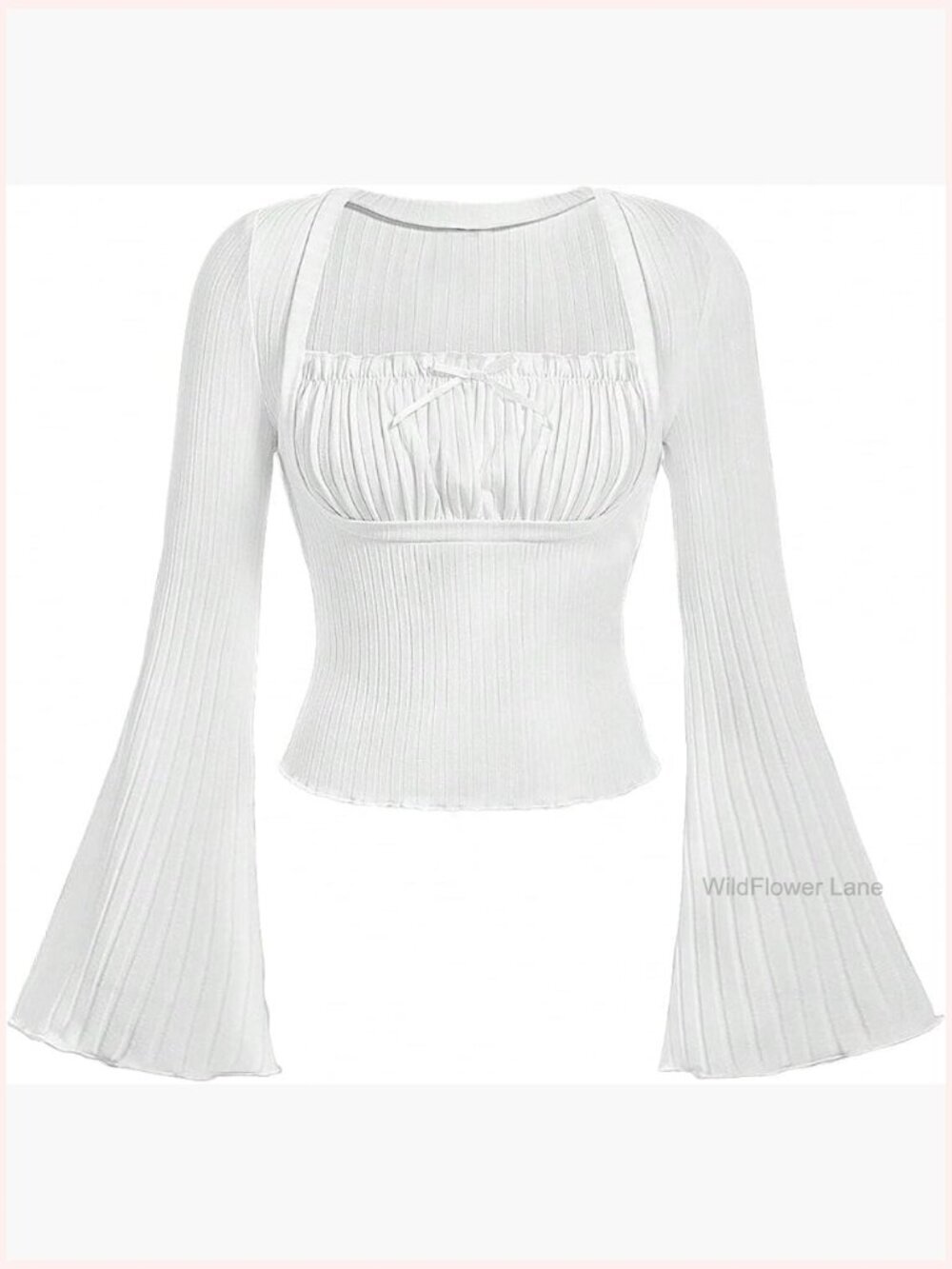 Bell Sleeve Square Neck Ribbed Top Victorian Gothic Y2K